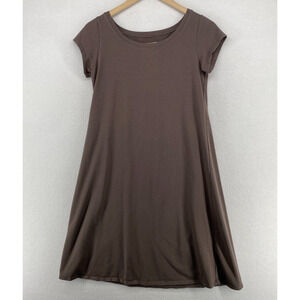 EILEEN FISHER Dress XS Stretch Organic Cotton Jersey Tunic Cap Sleeve Brown USA